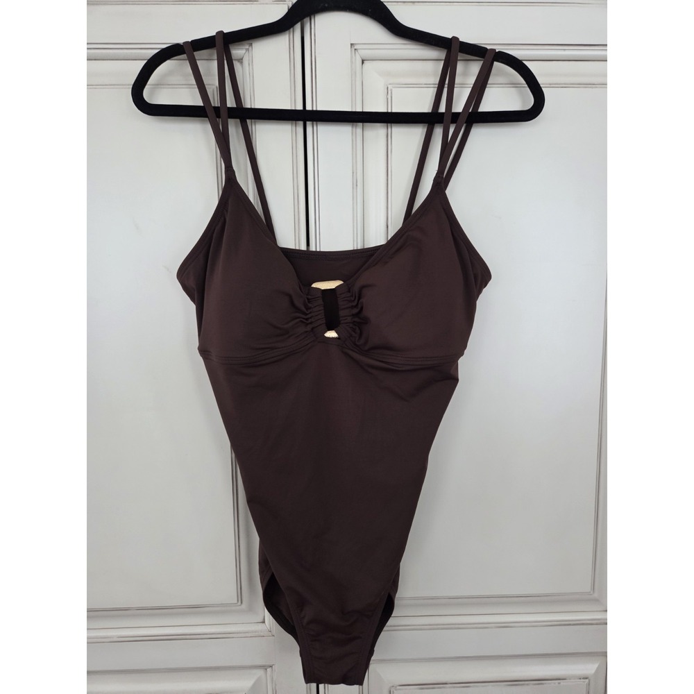 Anne Cole One Piece‎ Swimsuit Gold Buckle Hardware Women's 16 Brown Classy Sexy